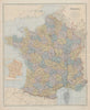 France in departements without Alsace Lorraine. Large 65x54cm. STANFORD 1894 map
