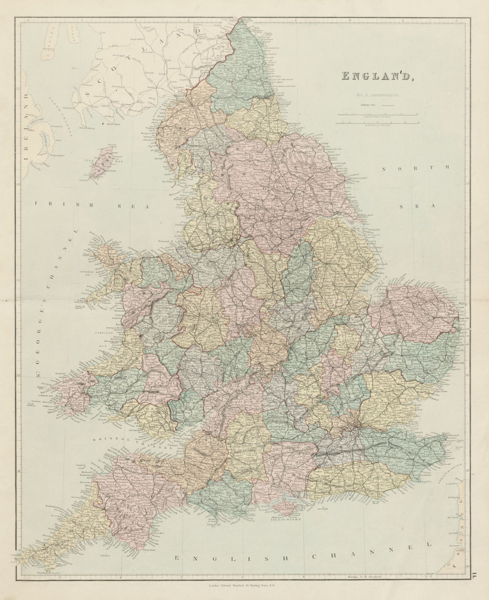 England counties & railways. Large 65x53cm. STANFORD 1887 old antique map