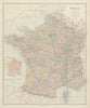 France in departements without Alsace Lorraine. Large 65x54cm. STANFORD 1887 map