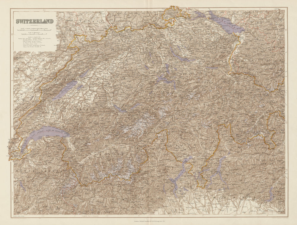 Switzerland & the Alps. Haute Savoie. Italian Lakes. Glaciers. STANFORD 1904 map