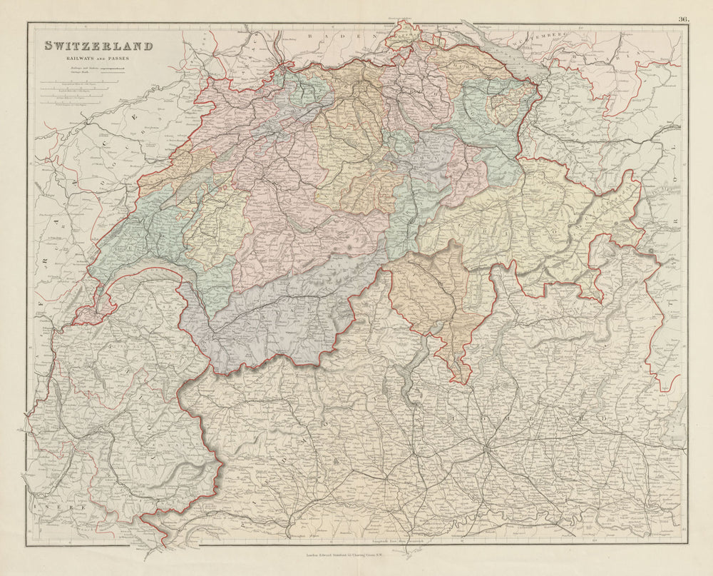 Switzerland & the Alps. Railways passes. Savoie. Italian Lakes STANFORD 1887 map