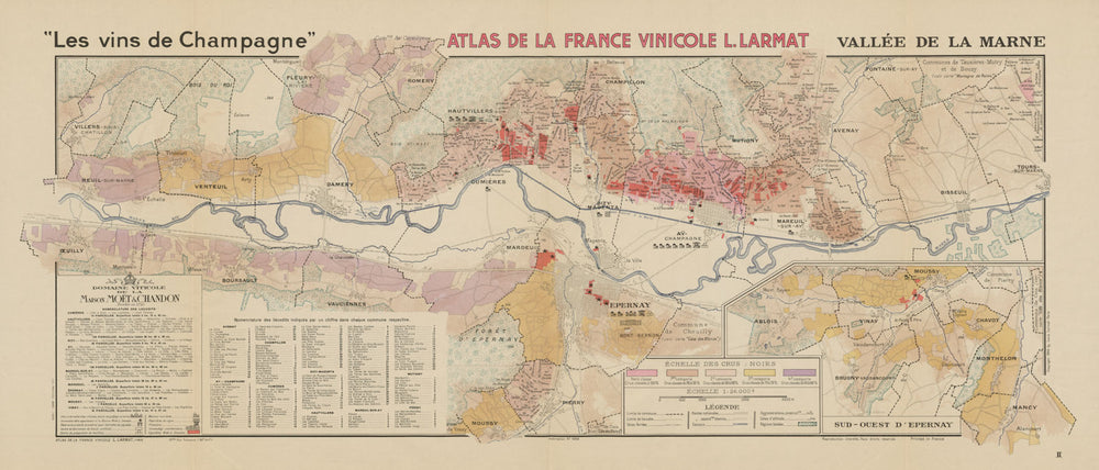 CHAMPAGNE VINEYARD MAP Vallée de la Marne. Moët & Chandon Ay Mareuil LARMAT 1944