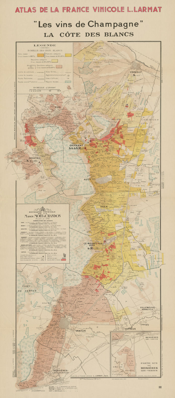 CHAMPAGNE VINEYARD MAP Côte des Blancs. Moët & Chandon Cramant Avize LARMAT 1944