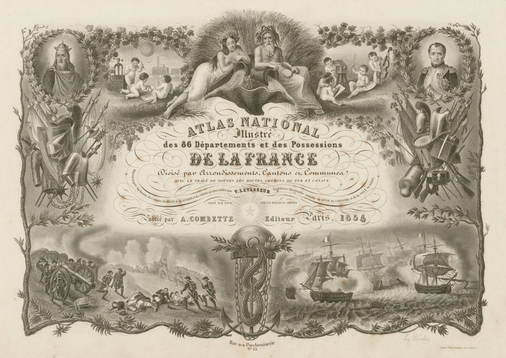Atlas Nationale illustré title page. Victor LEVASSEUR 1854 old antique print