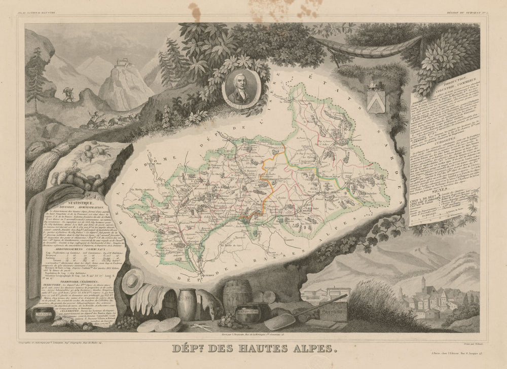 Département des HAUTES-ALPES. Decorative antique map/carte. LEVASSEUR c1854