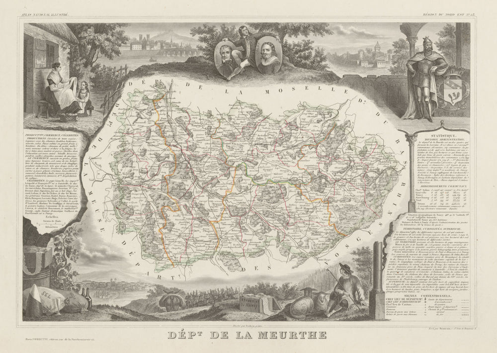 Département de la MEURTHE. Decorative antique map/carte. Victor LEVASSEUR c1854