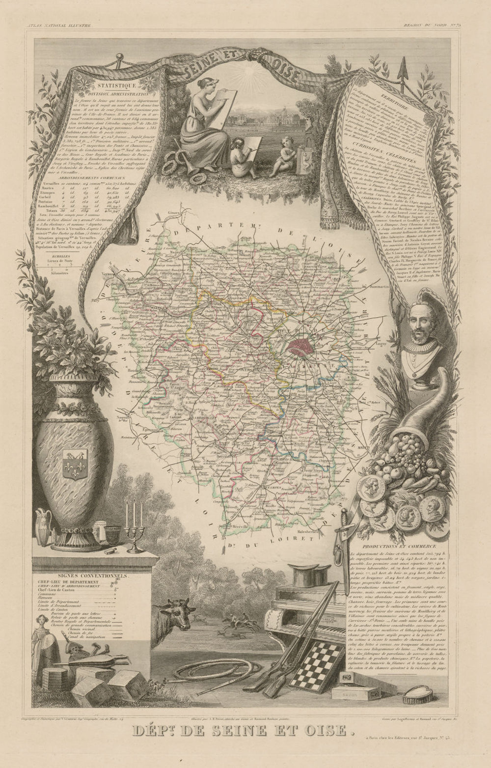 Département de SEINE-ET-OISE. Decorative antique map/carte. LEVASSEUR c1854