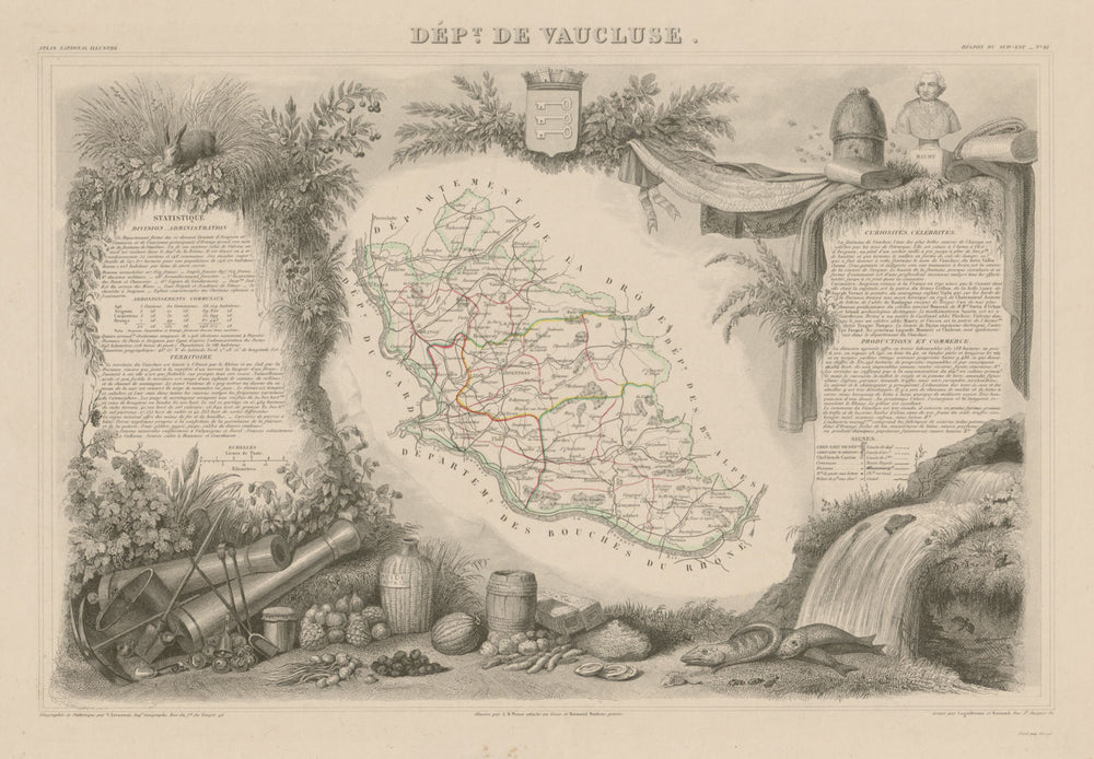 Département de VAUCLUSE. Decorative antique map/carte by Victor LEVASSEUR c1854