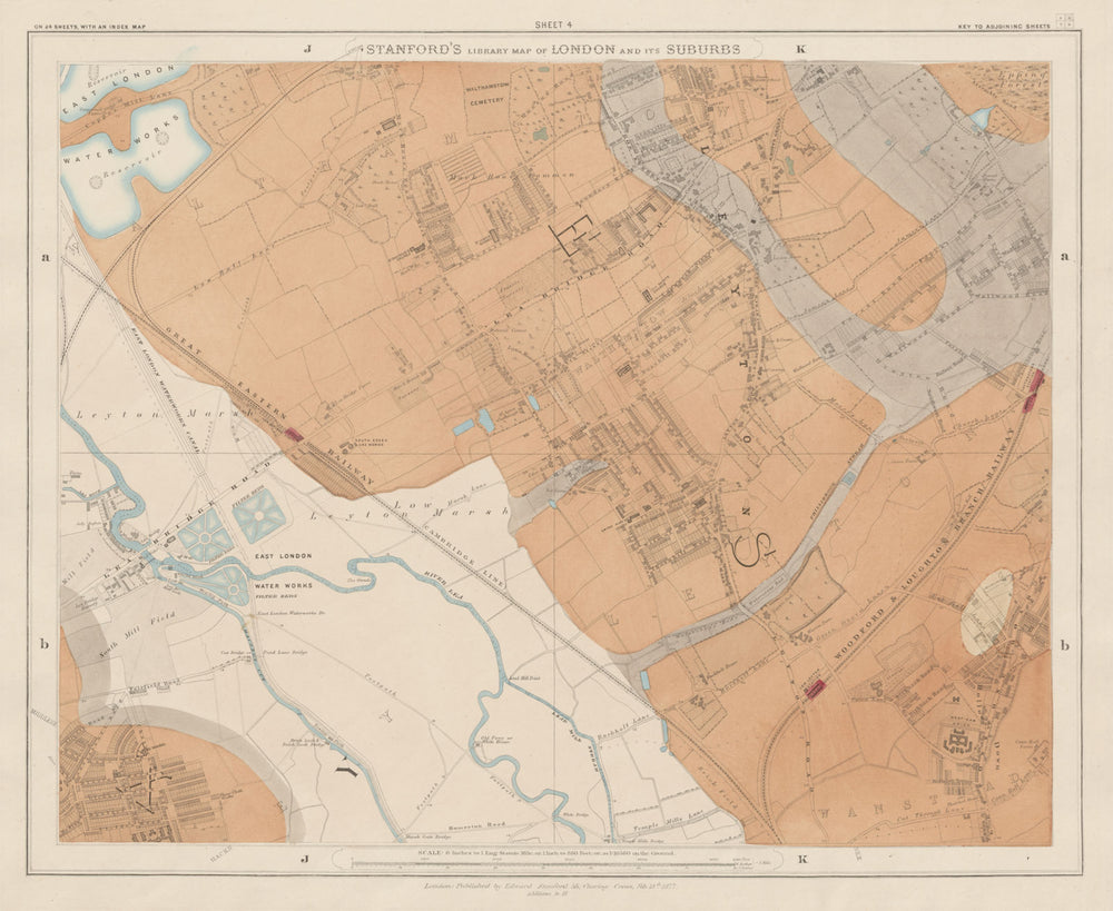 Stanford's Library map of London Sheet 4 Leyton Leytonstone Hackney Marshes 1877