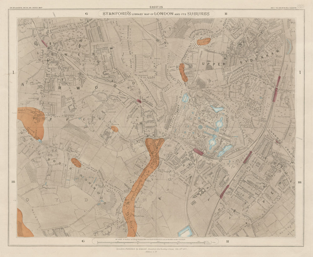 Stanford's Library map of London Sheet 23. Crystal Palace Norwood Sydenham 1877