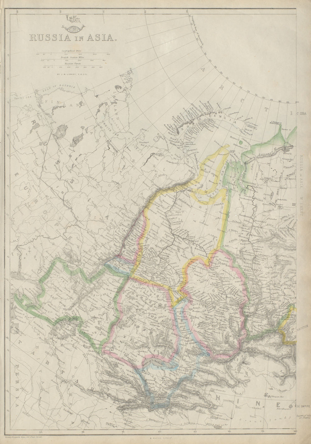 RUSSIAN IN ASIA West sheet. Siberia. Okrugs Oblasts Krais &c. LOWRY 1863 map