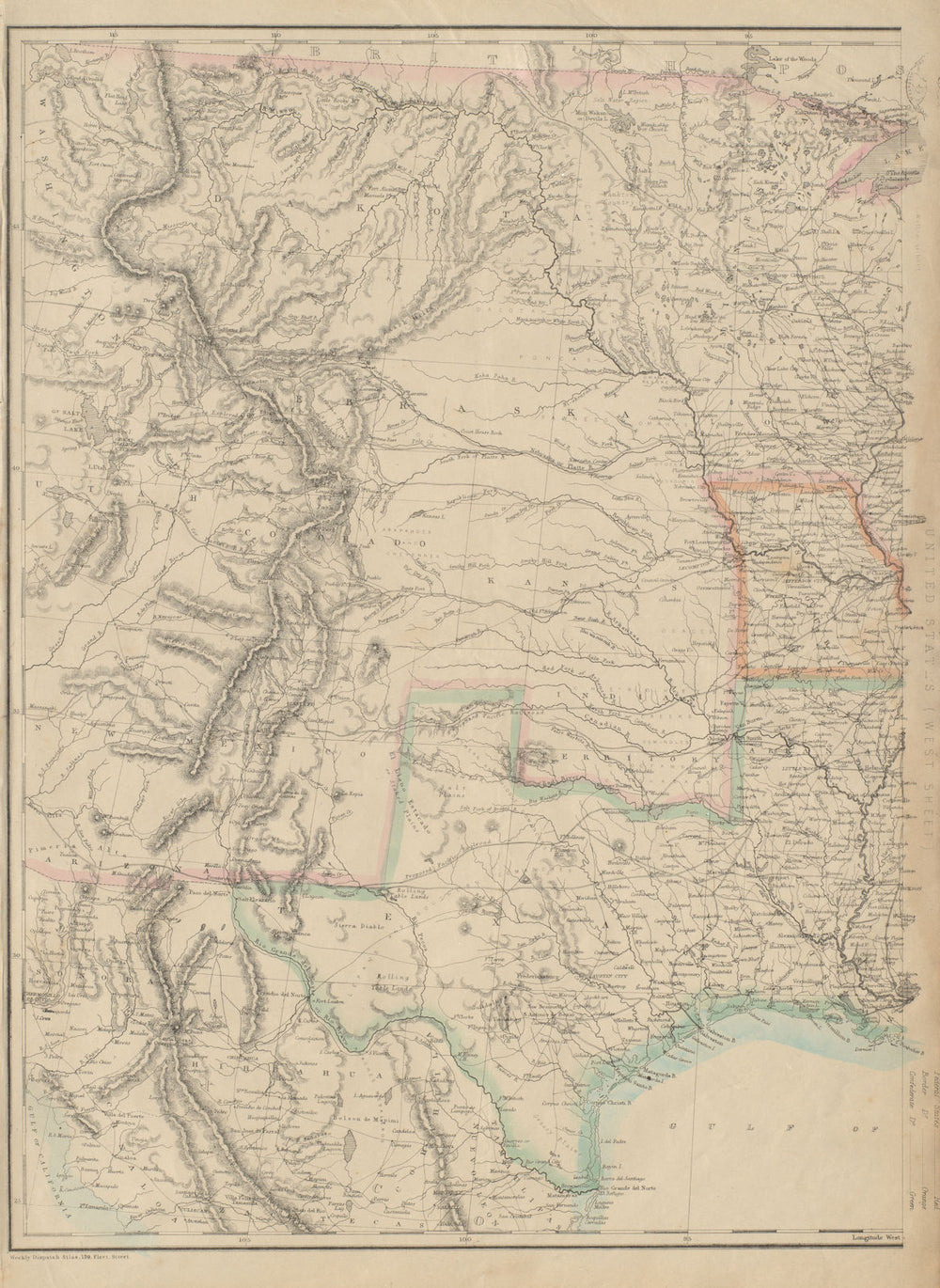 CENTRAL CIVIL WAR USA. Union & Confederate states Texas. ETTLING 1863 old map