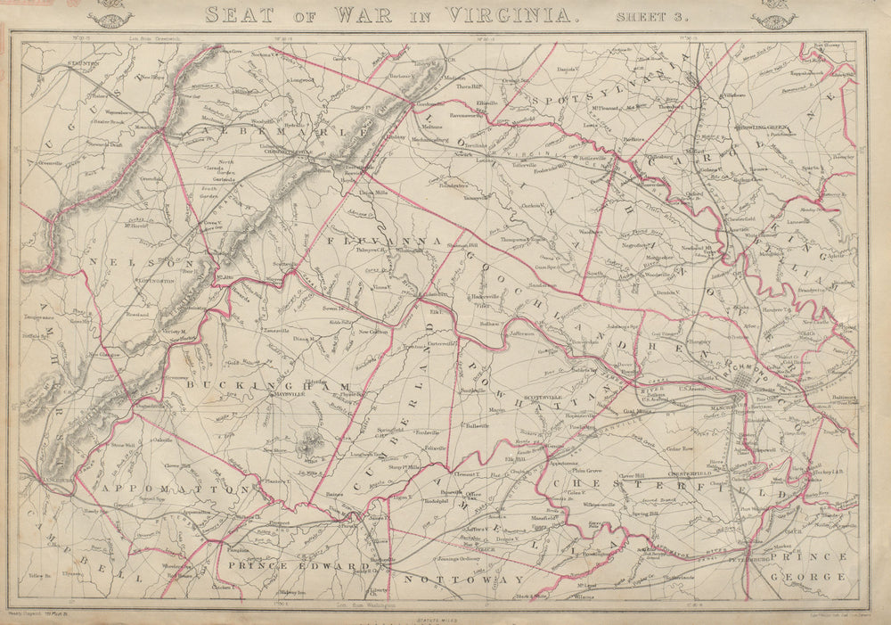 US CIVIL WAR Seat of War in Virginia sheet 3 Richmond Lynchburg. WELLER 1863 map