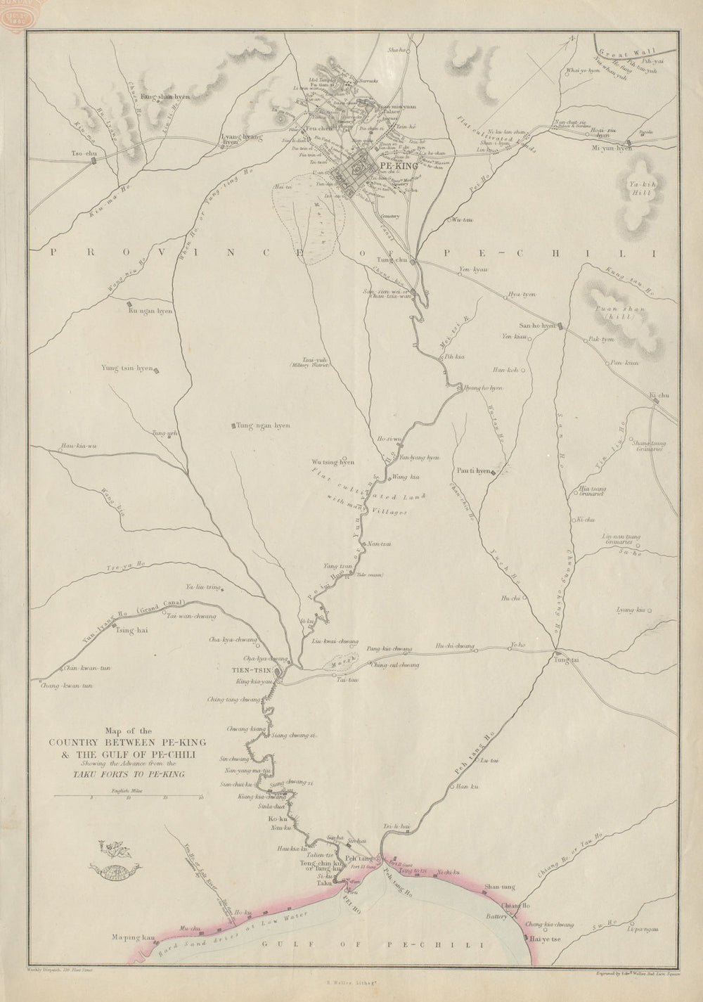 Country between Peking & the Gulf of Pechili. Taku forts. China. WELLER 1863 map