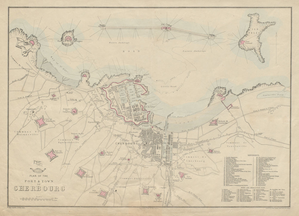 Plan of the Port & Town of CHERBOURG. Octeville Manche. WELLER 1863 old map