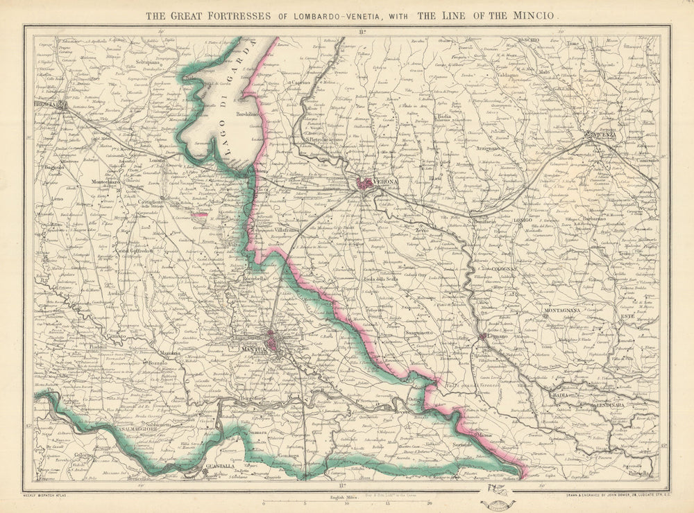 The Great Fortresses of Lombardo-Venetia… Mantua Verona Garda DOWER c1859 map