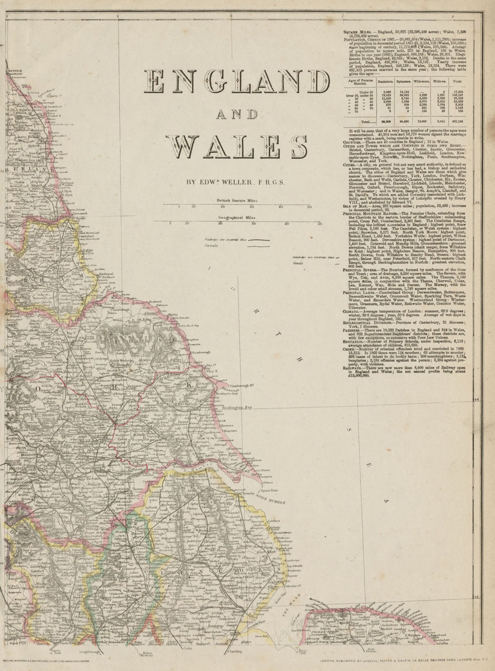 ENGLAND NORTH EAST COAST Yorks Lincs Durham Northumbs. >Berwick. WELLER 1862 map