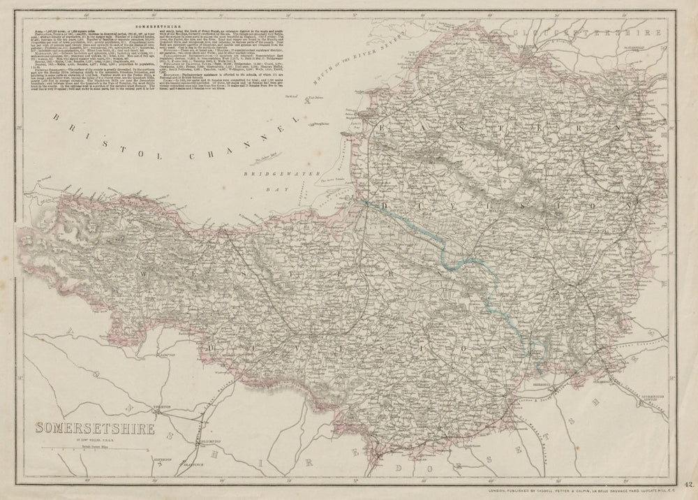 SOMERSETSHIRE antique county map. Railways. Exmoor & Mendips. WELLER 1862