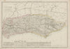 SUSSEX antique county map. Chichester Rye Brighton Horsham. BR DAVIES 1862