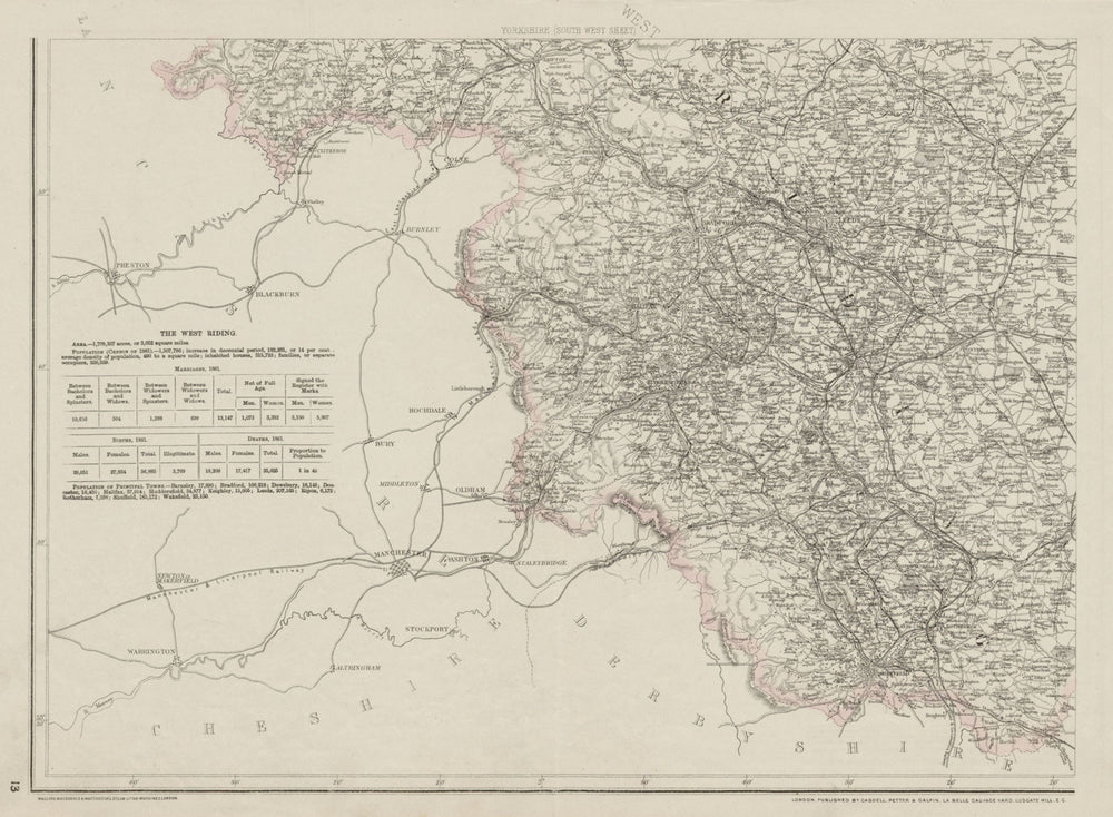 YORKSHIRE SOUTH WEST. Halifax Bradford Sheffield Leeds. WELLER 1863 old map
