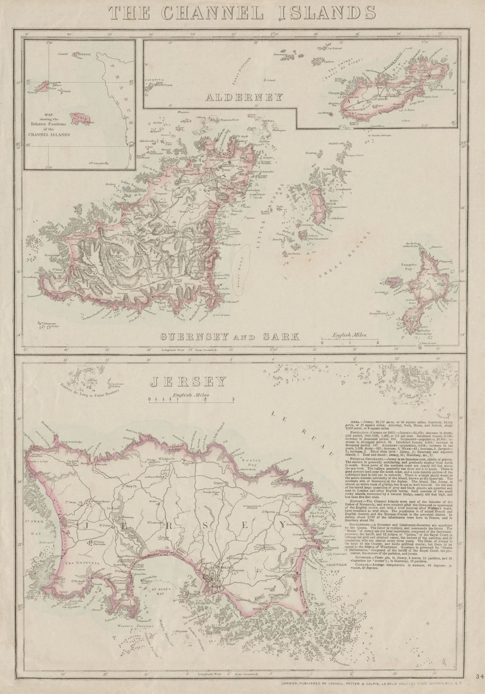 THE CHANNEL ISLANDS. Guernsey Jersey Alderney Sark & Herm. WELLER 1863 old map