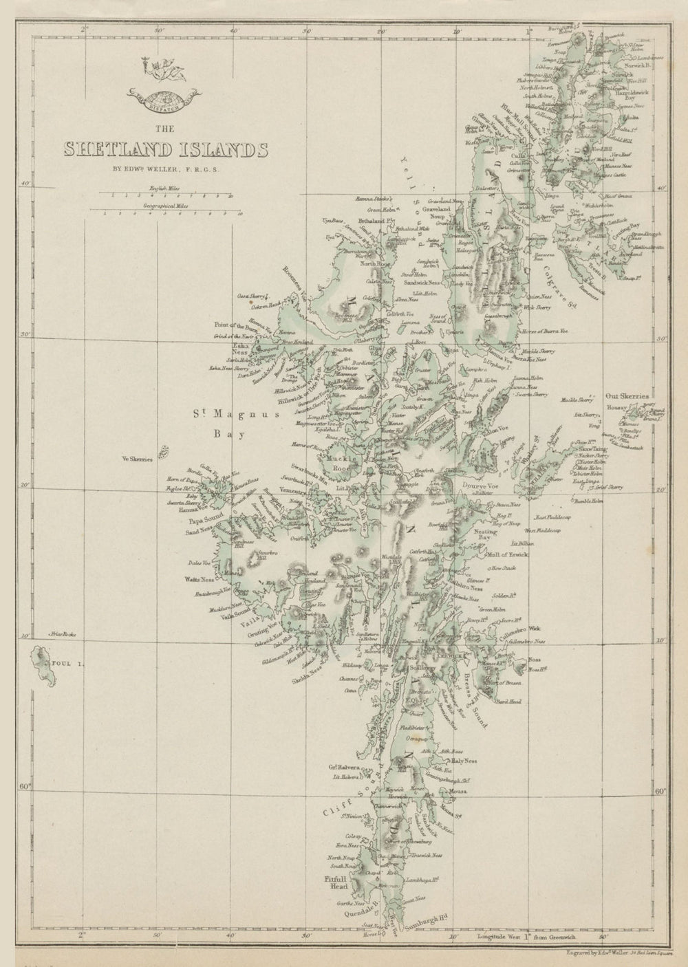 SHETLAND ISLANDS. Lerwick Mainland Yell Scotland. WELLER 1863 old antique map