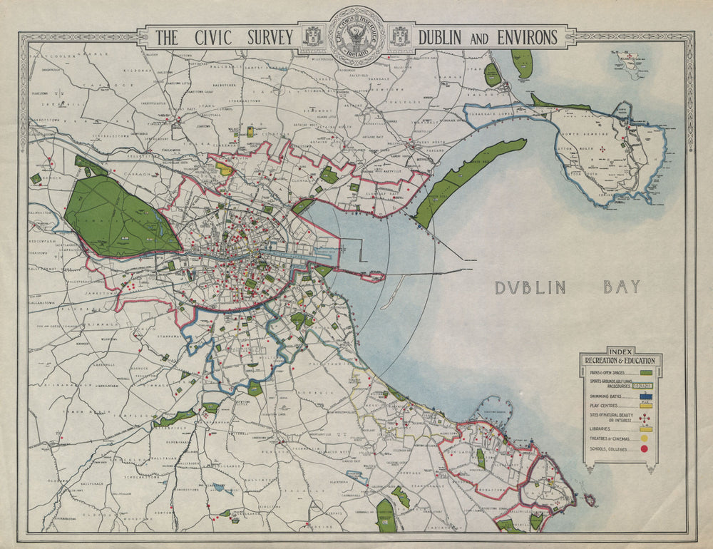DUBLIN CIVIC SURVEY Recreation Education Parks schools theatres cinemas 1925 map