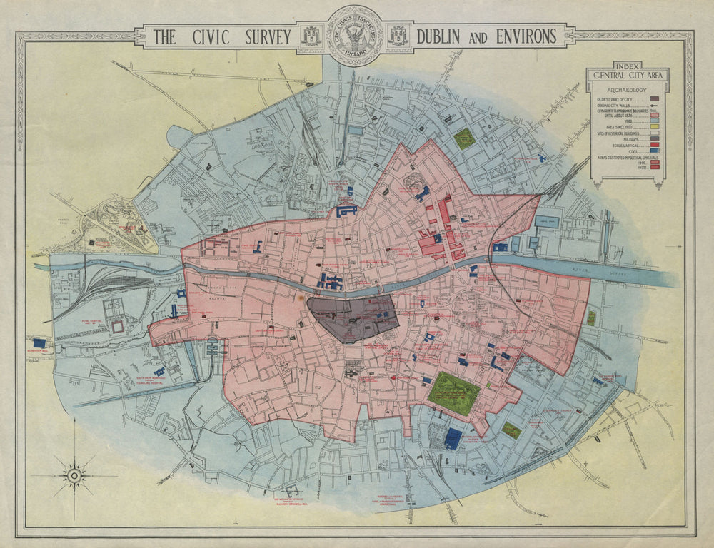 DUBLIN CIVIC SURVEY Archaeology. Growth from 1900. Historic buildings 1925 map