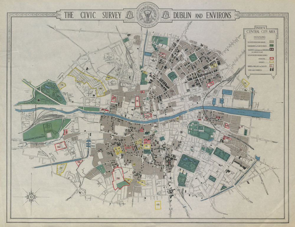 CENTRAL  DUBLIN CIVIC SURVEY Housing. Unsafe decayed schemes tenements 1925 map