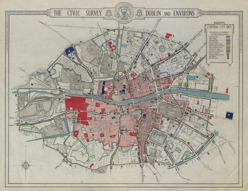 CENTRAL DUBLIN CIVIC SURVEY Industry & Commerce. Docks factories power 1925 map