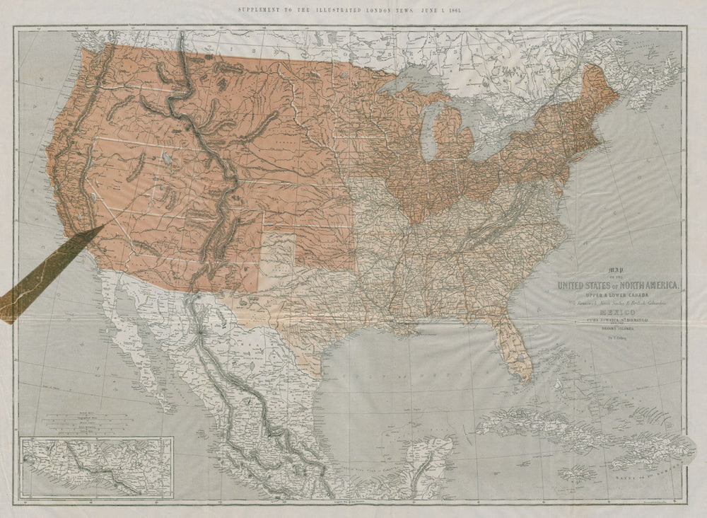 Large Civil War map of the United States. ETTLING. Illustrated London News 1861