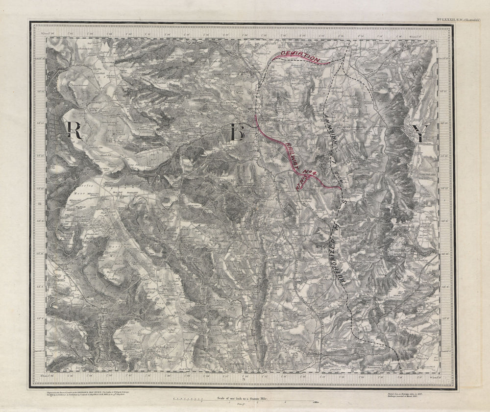 MS&LR/Great Central Railway planning map Chesterfield ORDNANCE SURVEY #82SW 1882