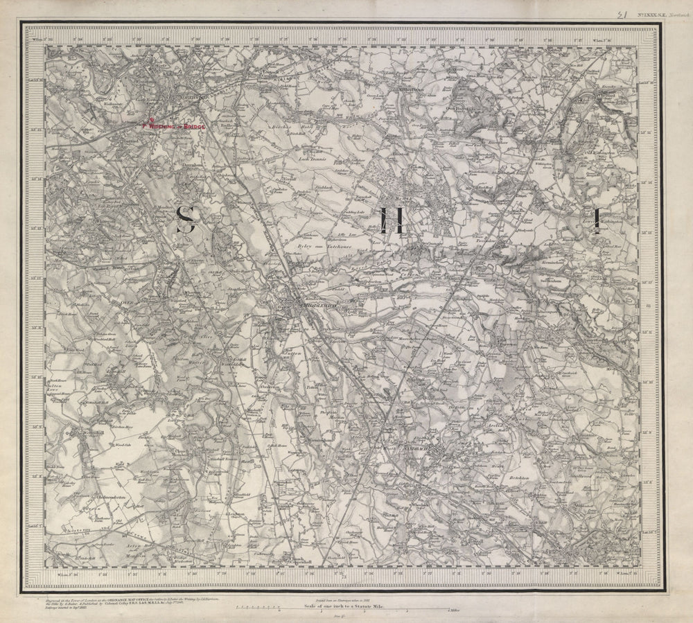 Middlewich Northwich Sandbach ORDNANCE SURVEY #80 SE 1882 old antique map