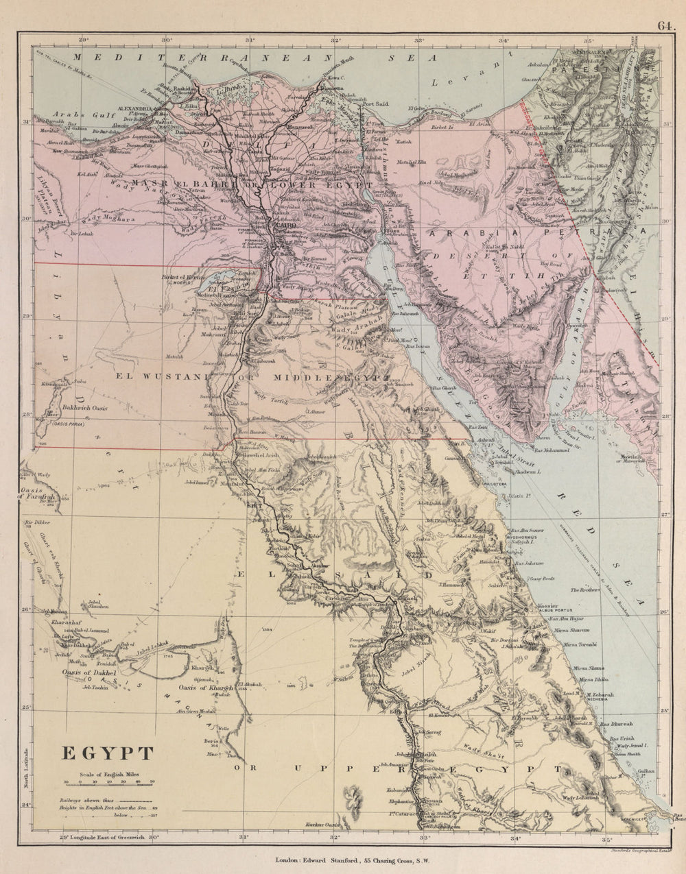 Egypt. Nile valley Sinai Red Sea Gulf of Aqaba Sharm el-Sheik STANFORD c1877 map