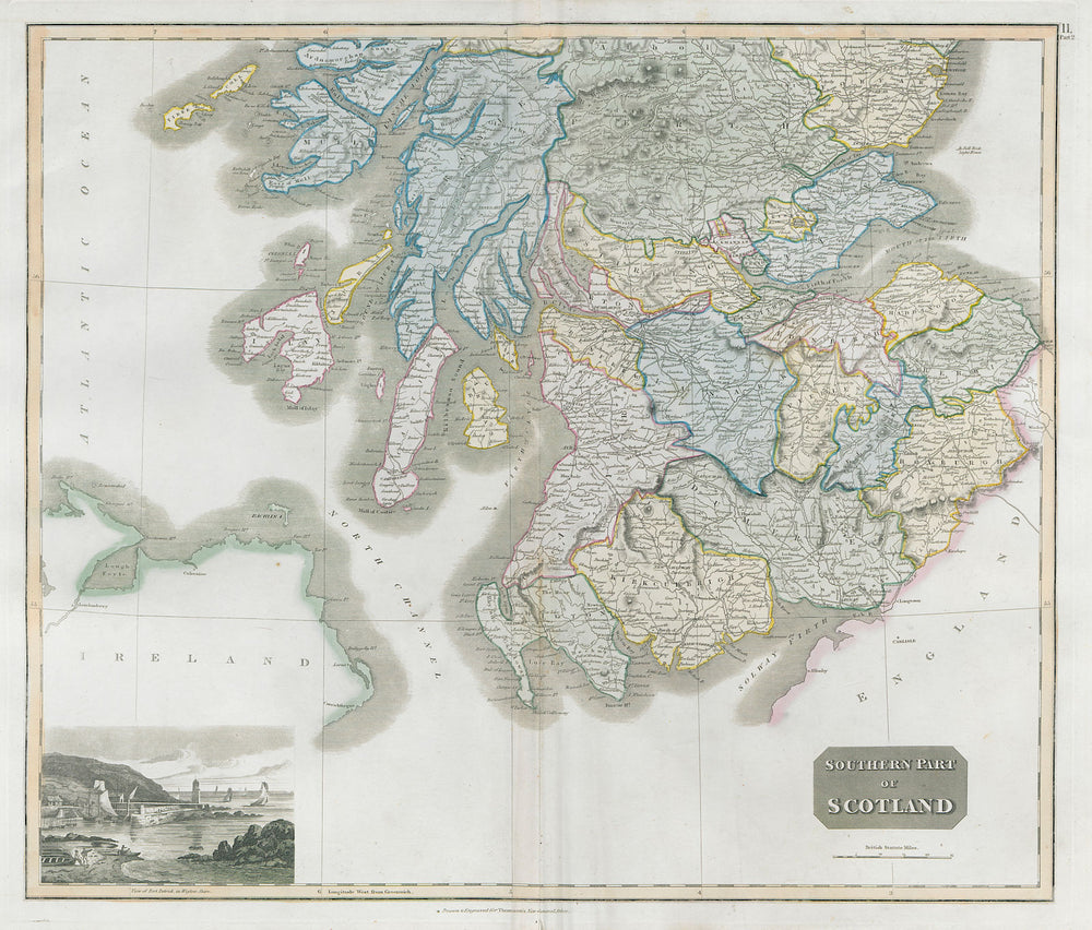 Southern part of Scotland. Coach roads & counties. THOMSON 1830 old map