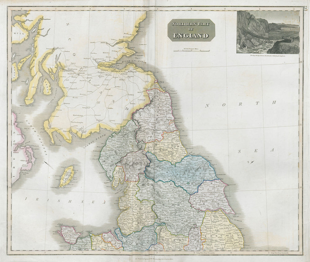 Northern part of England. Coach roads. THOMSON 1830 old antique map plan chart