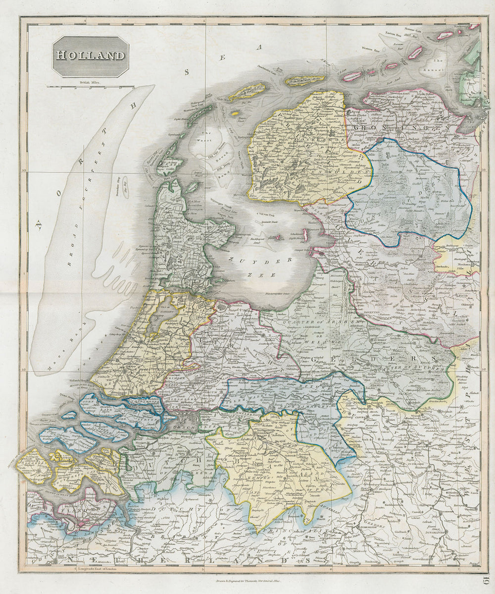 "Holland" by John Thomson. Netherlands 1830 old antique vintage map plan chart