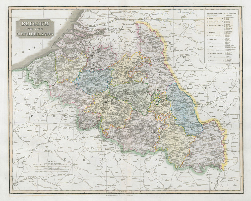 The Netherlands. 1st French Empire Belgium w/ 13 Départements. THOMSON 1830 map