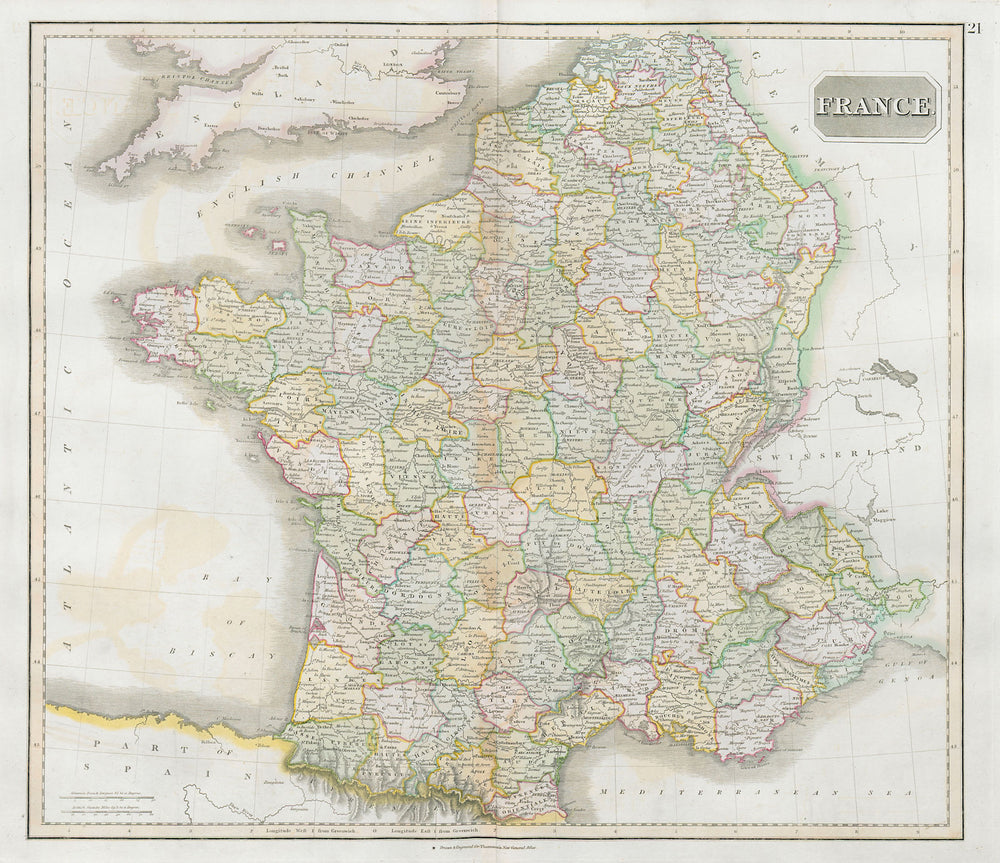 First French Empire with 13 Belgian & 6 Piedmont départements. THOMSON 1830 map