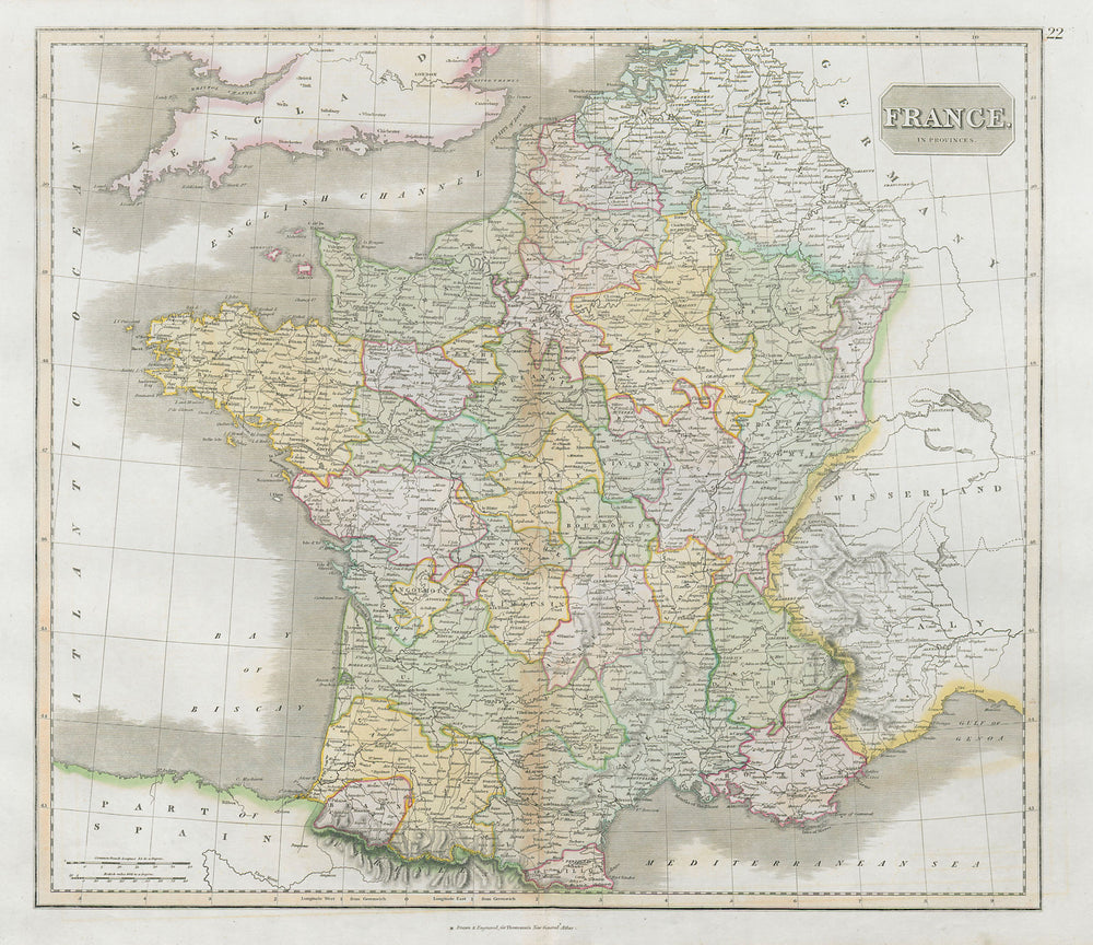 "France in provinces", before the Revolution, w/o Savoy & Nice. THOMSON 1830 map