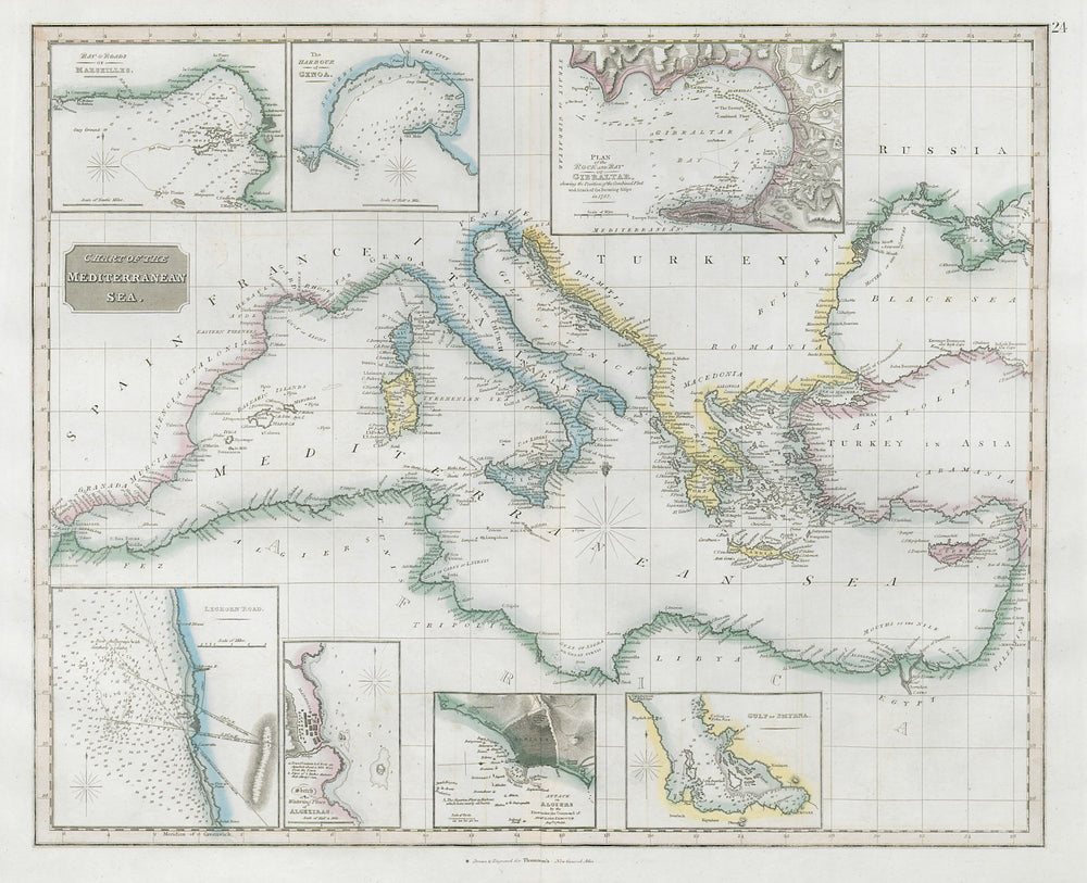 "Chart of the Mediterranean Sea". Marseilles Genoa Gibraltar. THOMSON 1830 map