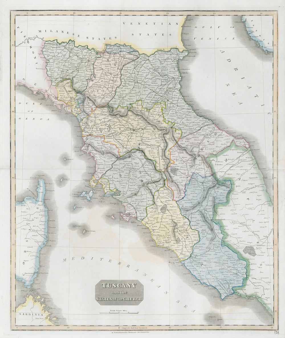 "Tuscany and the States of the Church". Papal States. THOMSON 1830 old map