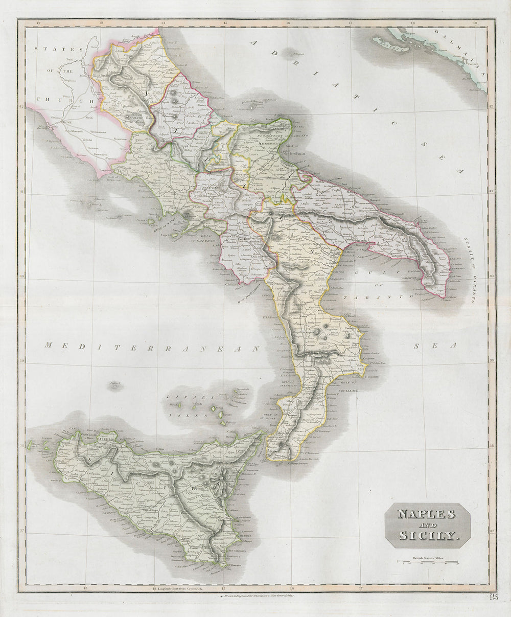 "Naples and Sicily". Southern Italy. THOMSON 1830 old antique map plan chart