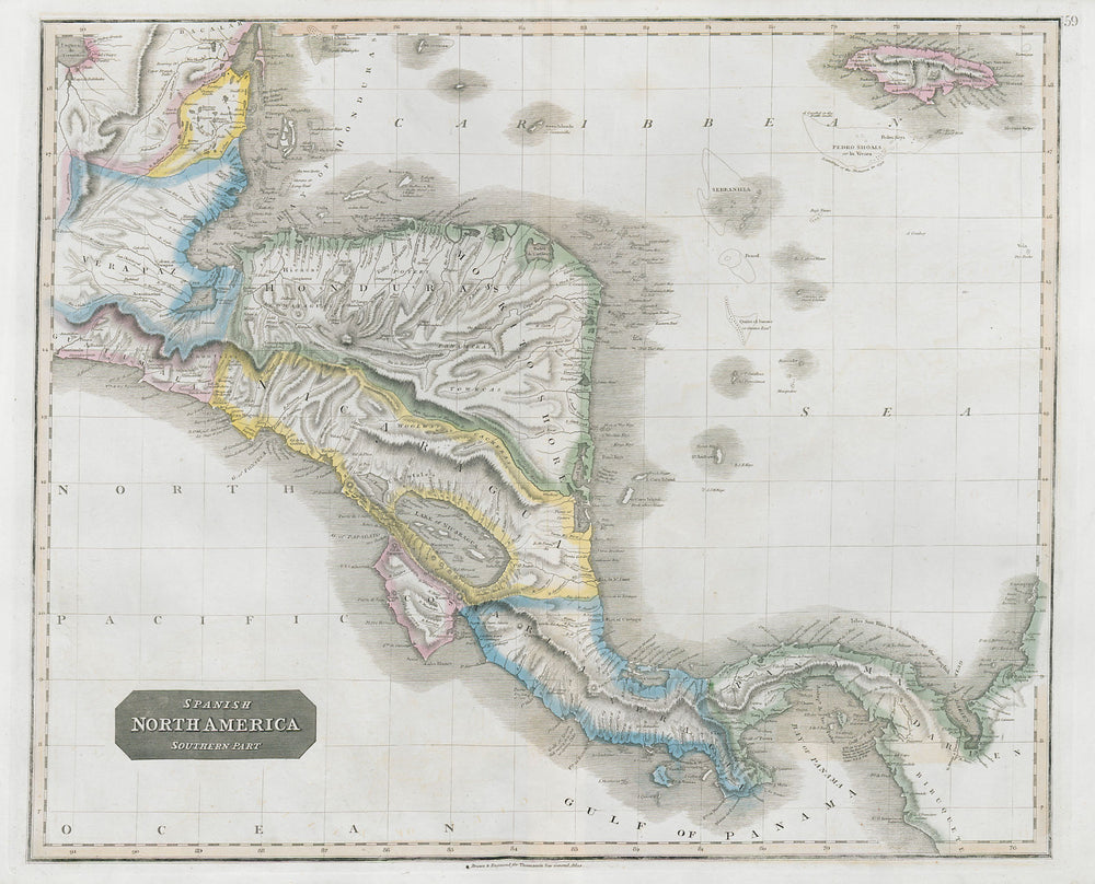 "Spanish North America, southern part" by John Thomson. Central America 1830 map