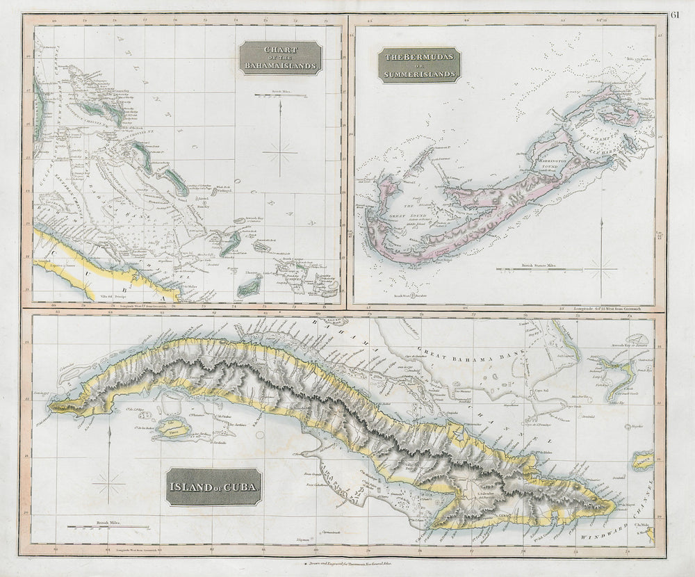 Cuba, the Bahamas & Bermuda "or Summer Islands". Turks & Caicos THOMSON 1830 map