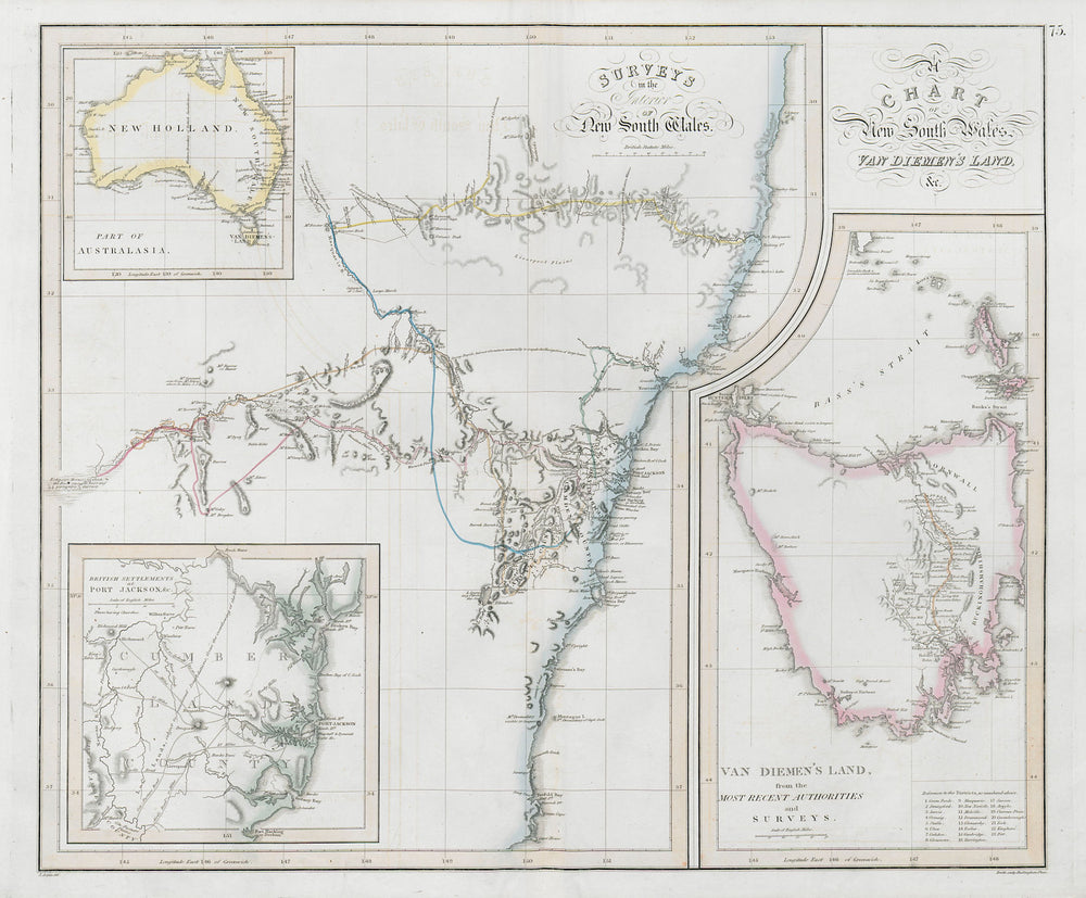 A chart of New South Wales, Van Diemen's Land &c. Tasmania. THOMSON 1830 map