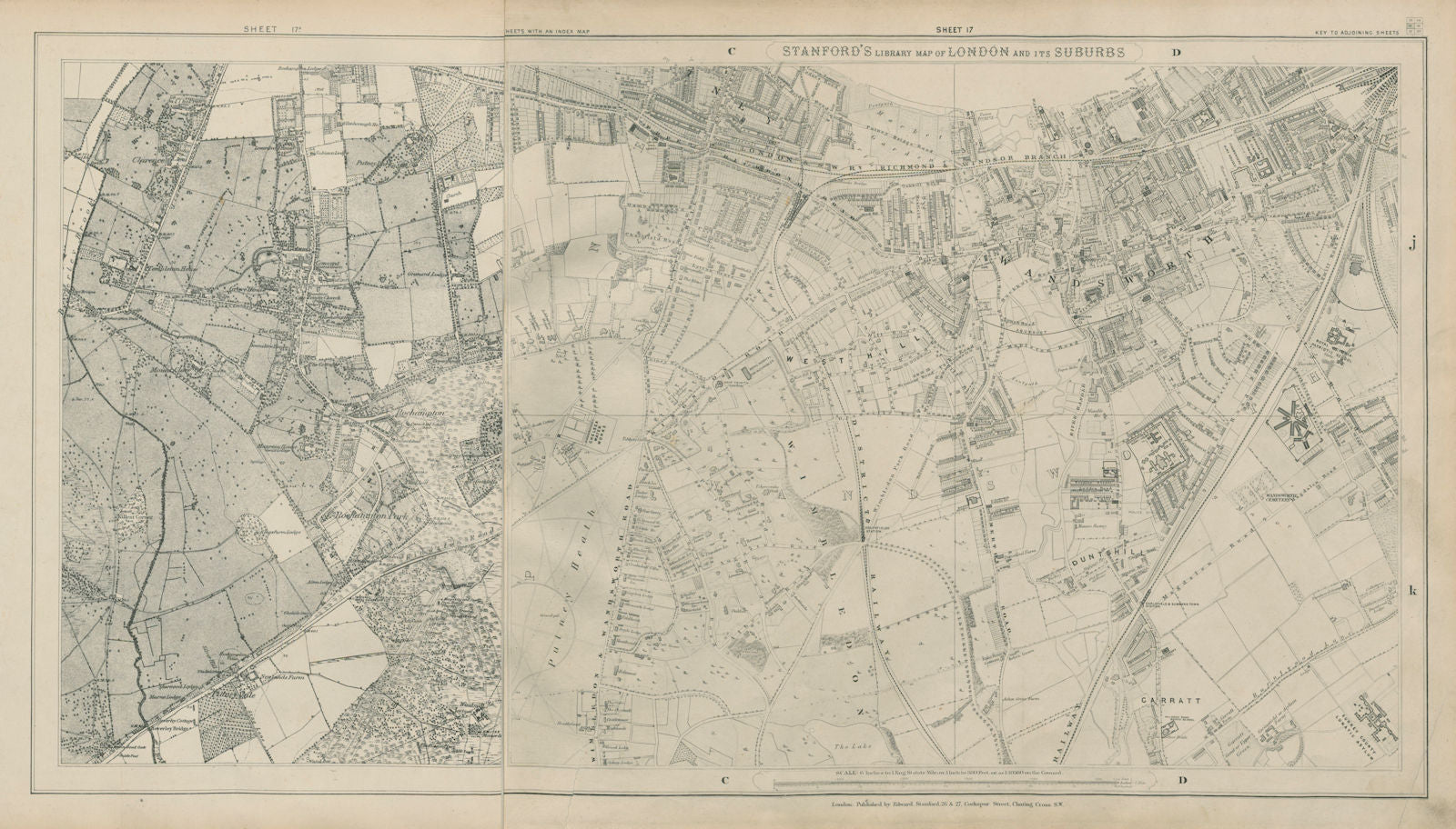 150 Roehampton Maps Stanford Library map of London Sheet 17/17a Putney Wandsworth ...