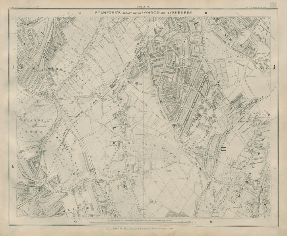 Stanford Library map of London Sheet 19 Herne/Tusle/Forest Hill Dulwich 1895