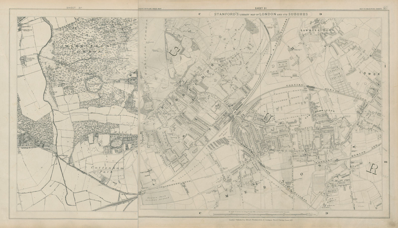 Stanford Library map of London Sheet 21/21a Wimbledon Cottenham Park ...
