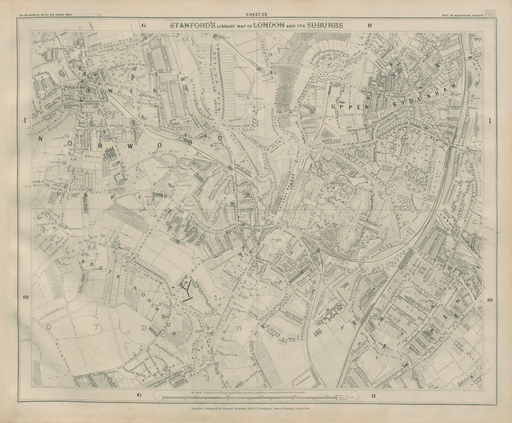 Stanford Library map of London Sheet 23 Crystal Palace Norwood Sydenham 1895